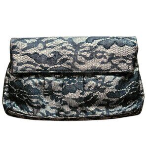 Steve Madden Cloth Black and Gold Swirl Design Clutch Handbag